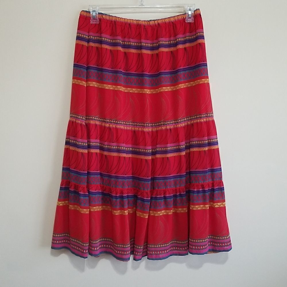 Two Twenty Blair  Red Peasant Bohemian Skirt Sz Lg